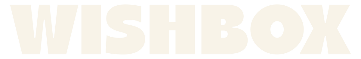 The word 'WISHBOX' in large, bold, light beige sans-serif letters on a solid black background.